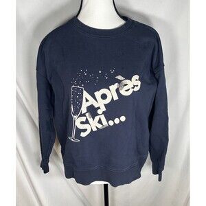 J Crew University Terry Pullover "Apres Ski" Sweatshirt Navy Womens XS